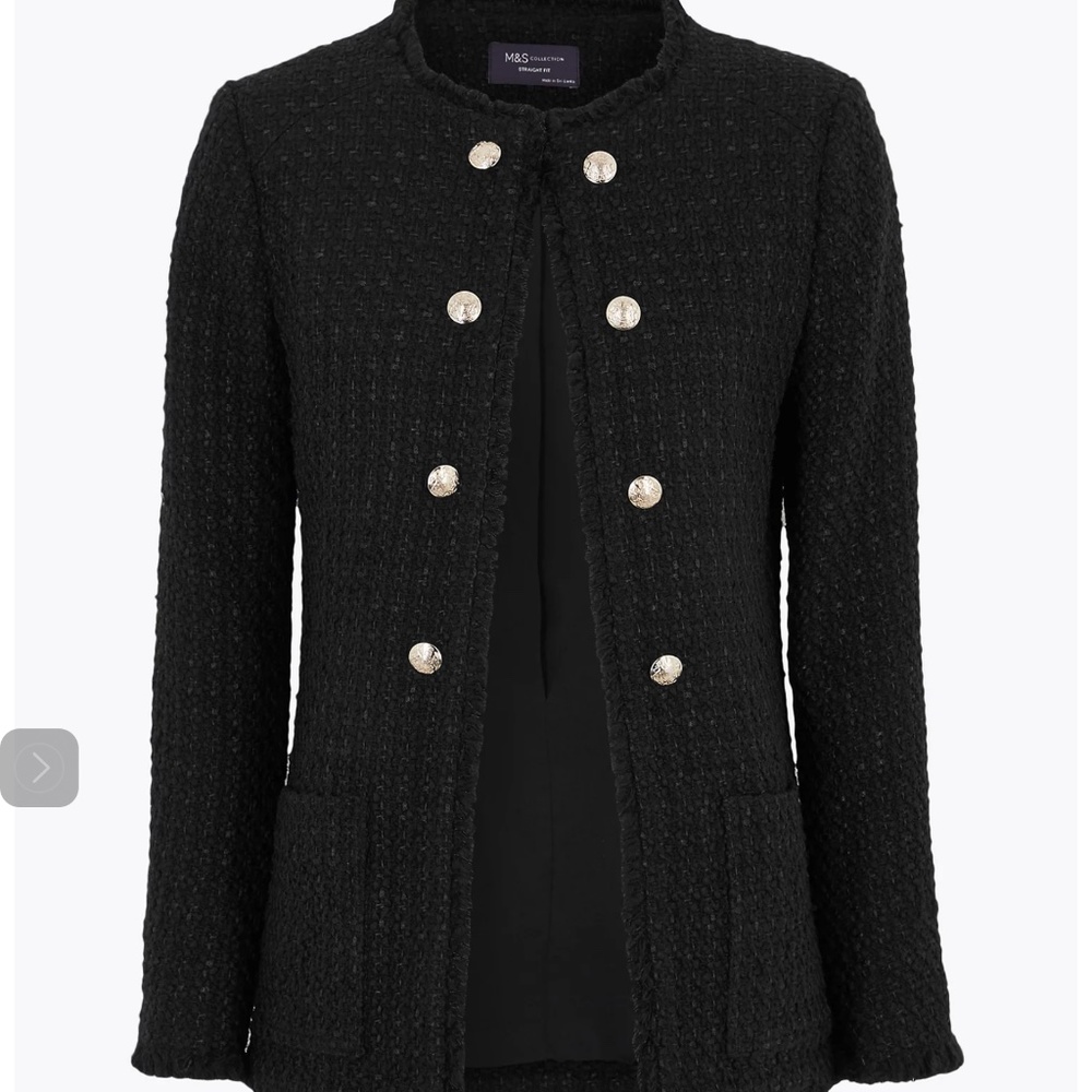 Marks & Spencer Smart Longline Tweed Blazer — Black (US 12)